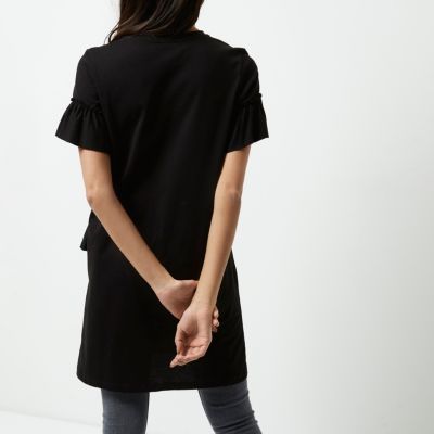Black frill oversized longline T-shirt